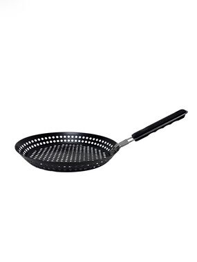 Black Metal BBQ Grilling Pan With Removable Latch Handle Great For Vegetables